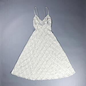 Vintage White Lace Sheer Slip Maxi Dress with Spaghetti Straps